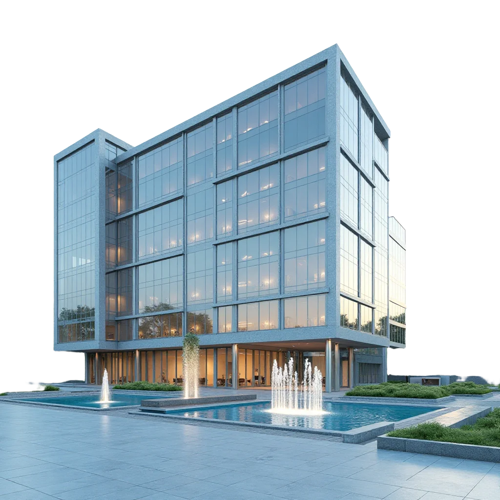 Modern Office Building with Fountains